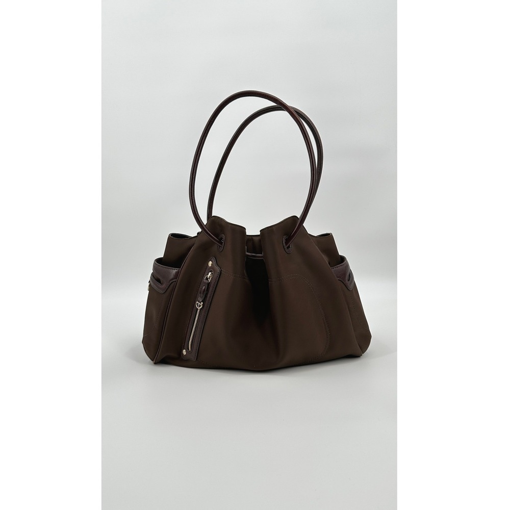 Tumi Brown Nylon Leather Trim Shoulder Grommet Bag Tote Pouch Sample RARE